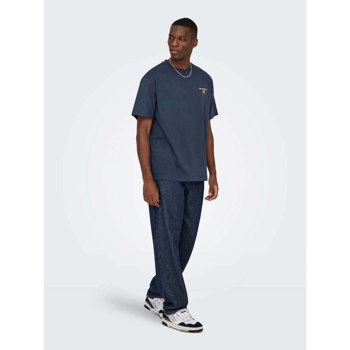 ONLY & SONS MENS RELAXED FIT COTTON FRED LIFE FOODIE SS TEE BLUE 
